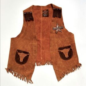 Vintage John R. Craighead kids size Large leather‎ fringe sheriff western vest.